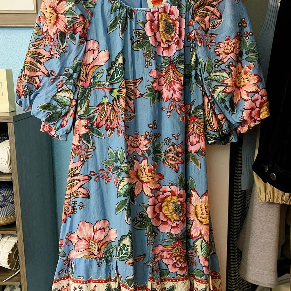 FARM Rio Pink and Blue Ruffled Off-the-Shoulder Mini Dress - Picture 2 of 8